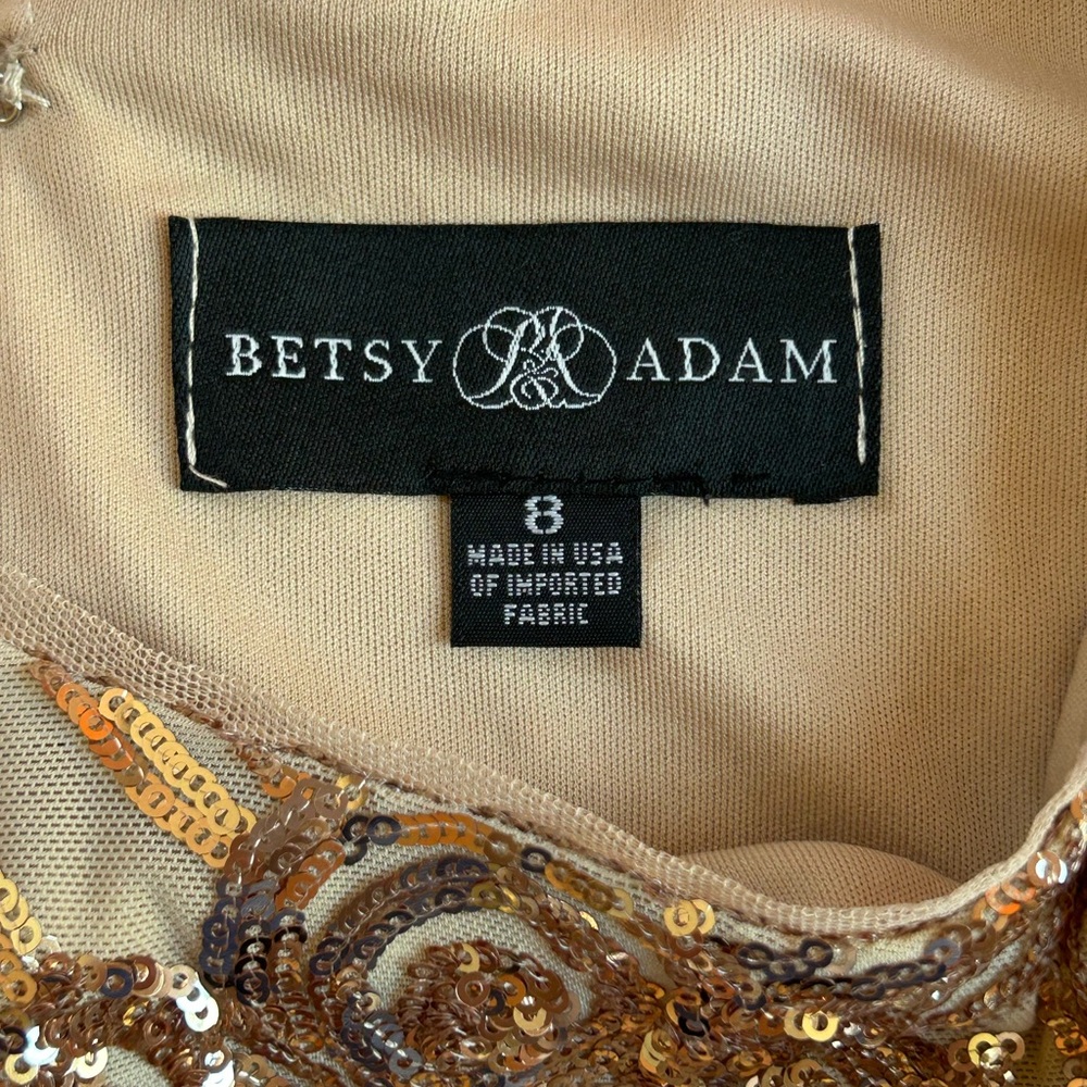 Betsy & Adam elegant vintage glamour long sleeve Sequined Gown in Champagne, 8 - Picture 8 of 12